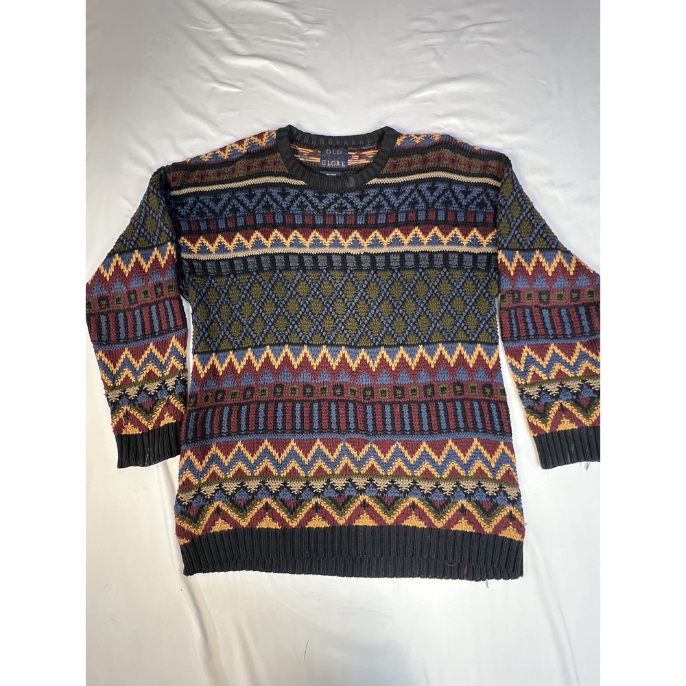 Vintage Old Glory Sweater Mens Large Multicolor Geometric Knit Pullover USA 90s